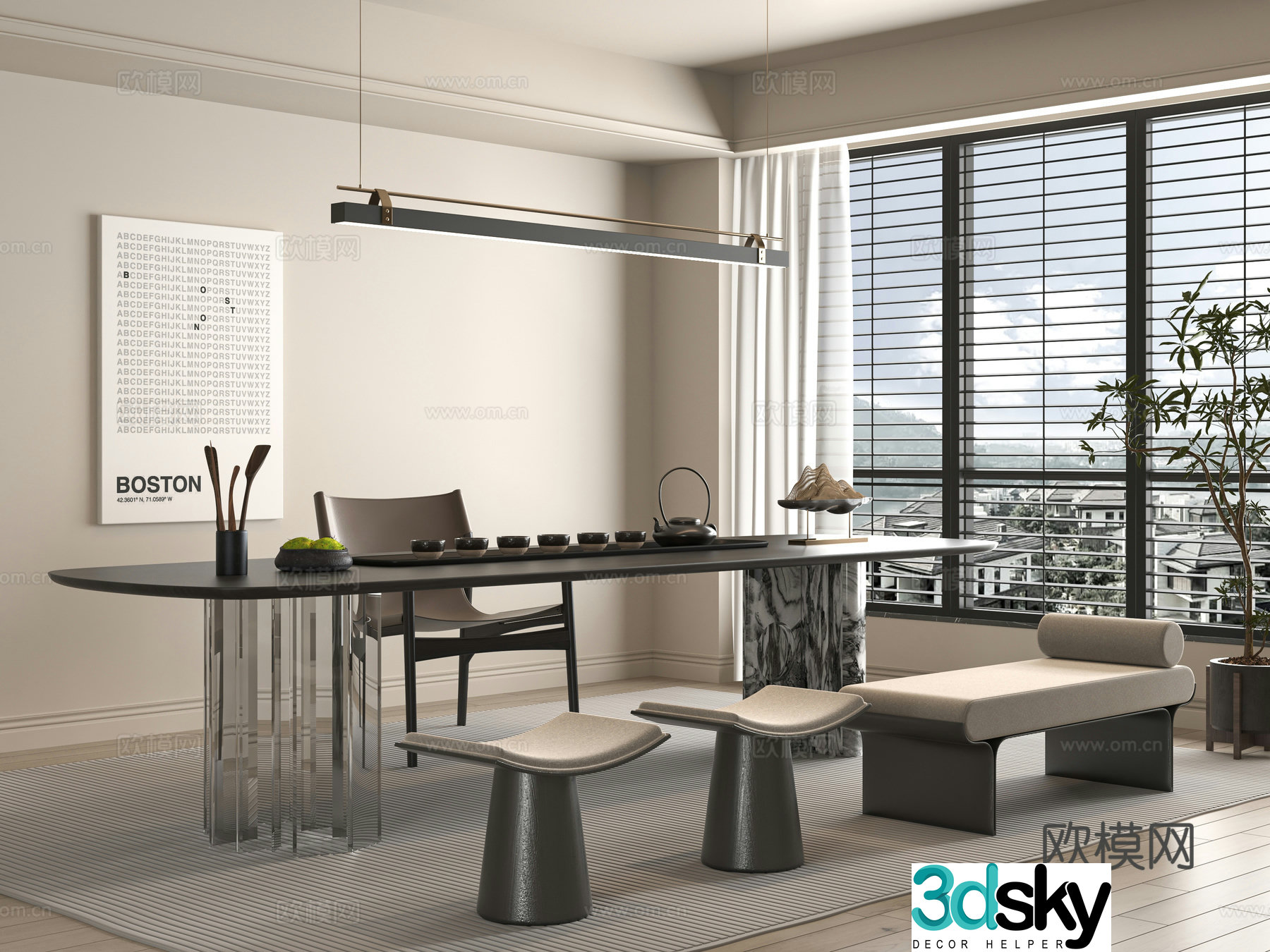 Modern tea table and chair 3d model