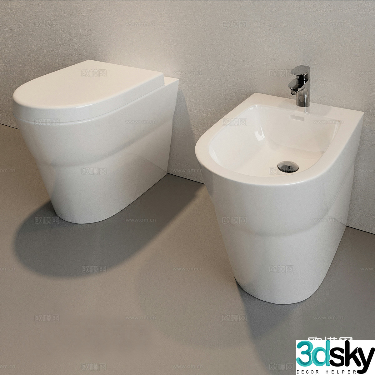 Toilet and bidet 3d model