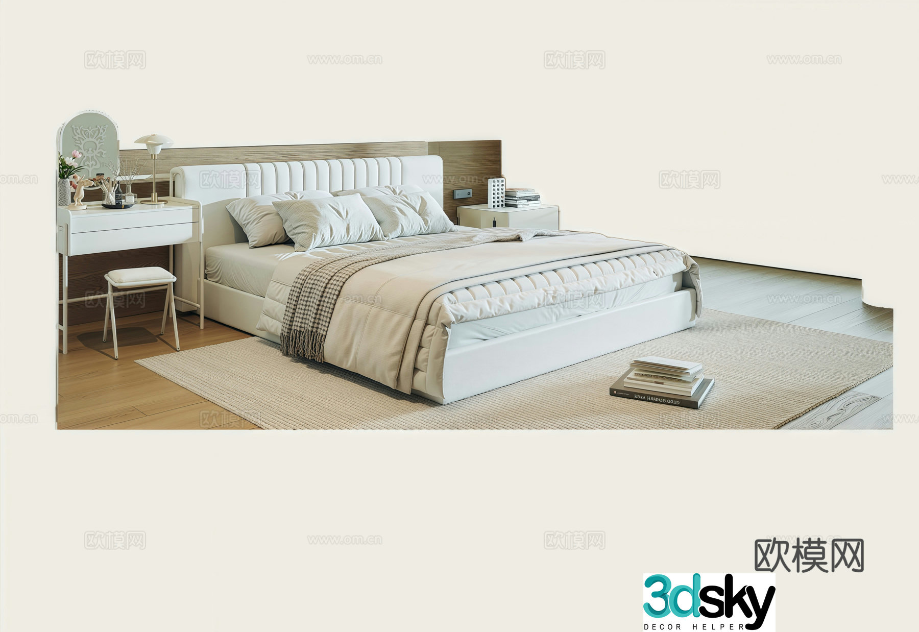 Modern minimalist double bed dressing table bedside table 3d model