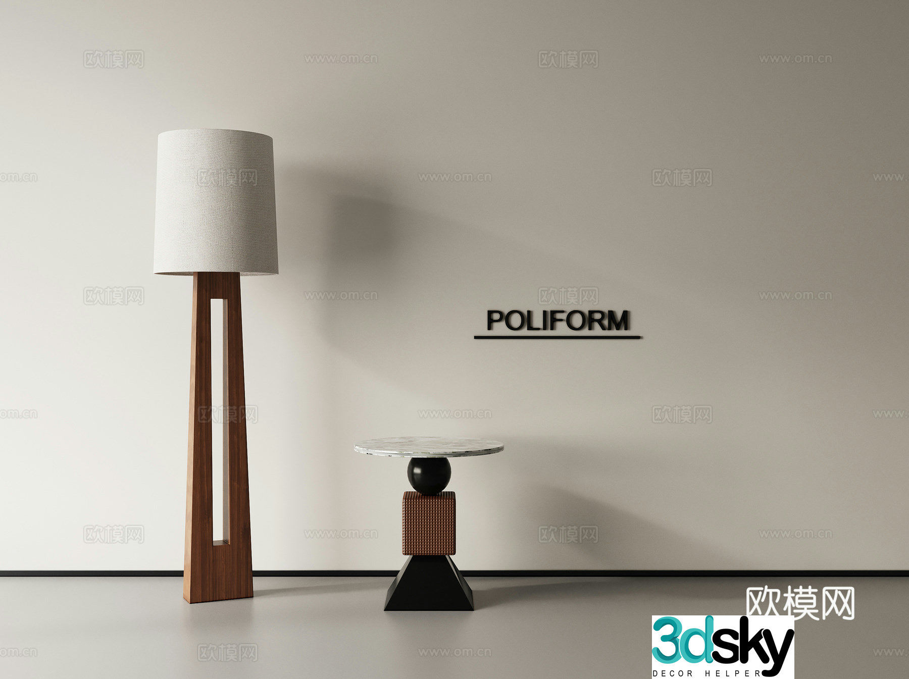 3D model of the medieval floor lamp side