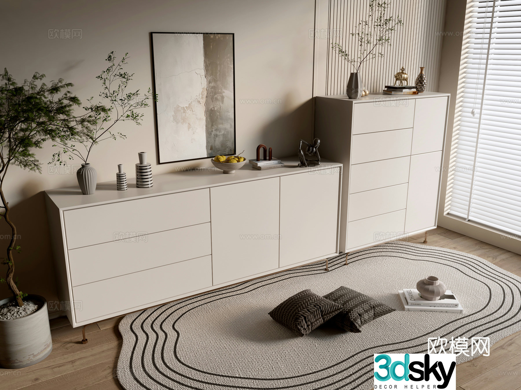 Modern cream wind cabinet whole cabinet sideboard balcony cabinet storage cabinet entrance entrance cabinet 3D model