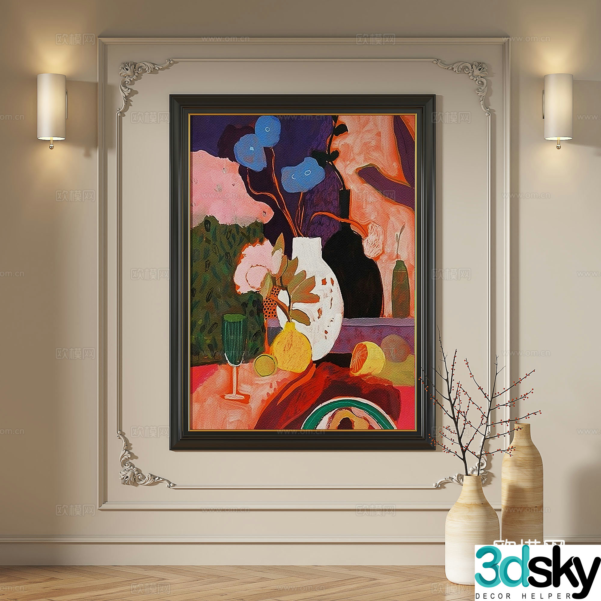 French retro oil painting modern light luxury abstract decorative painting 3d model