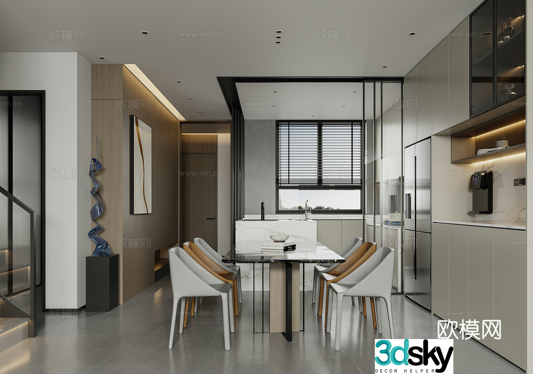 Modern dining table and chair 3d model