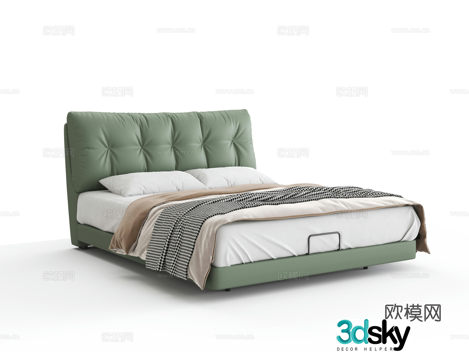 Italian leather double bed 3D model