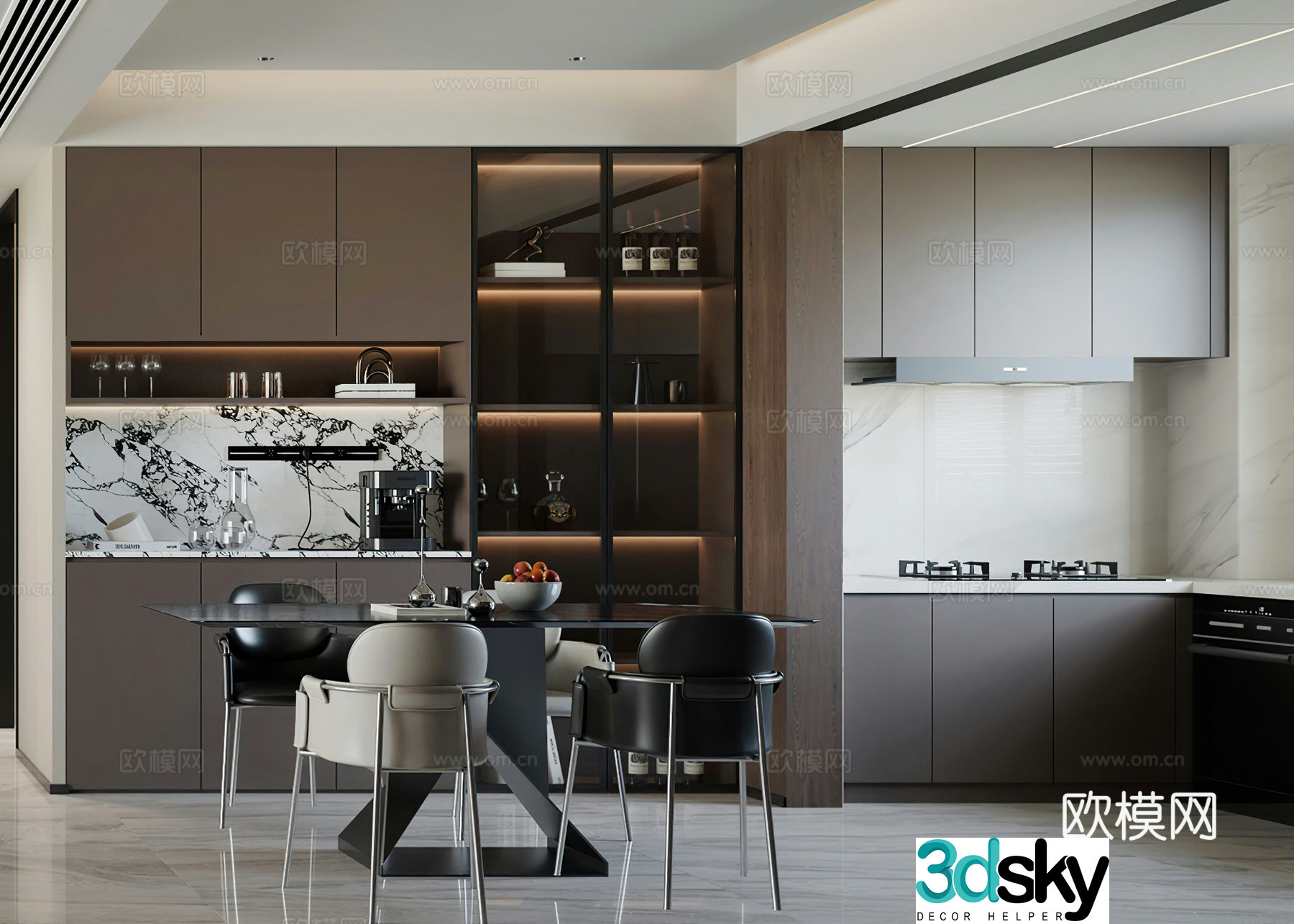 Italian restaurant modern restaurant black and white and gray restaurant open kitchen western kitchen modern living restaurant 3d model
