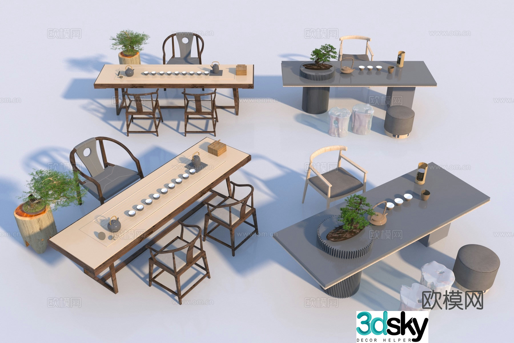 New Chinese tea table and chair combination 3D model