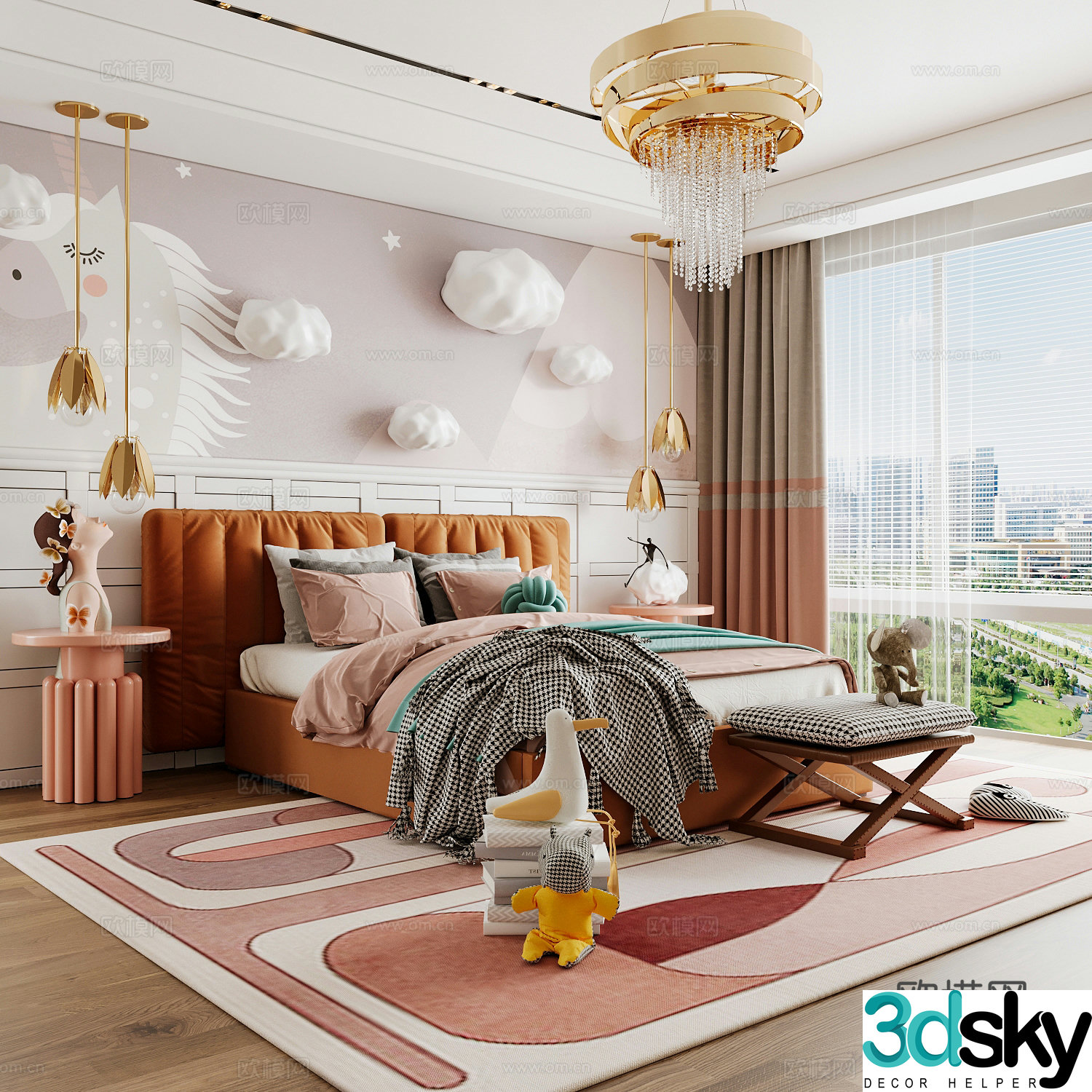 Modern children’s room boy’s room girl’s room children’s bed children’s wardrobe children’s desk 3d model