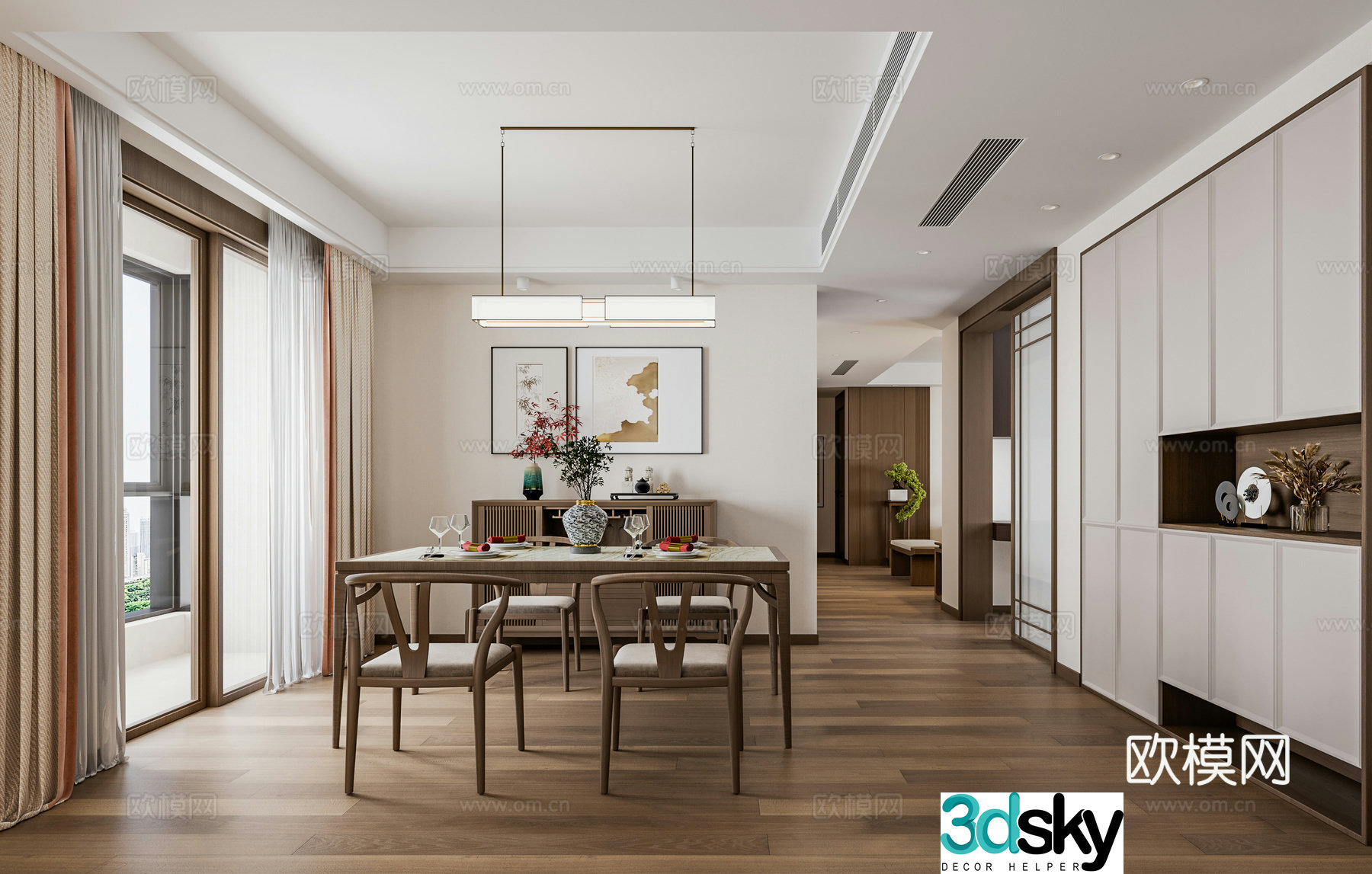 New Chinese style living and dining room 3D model