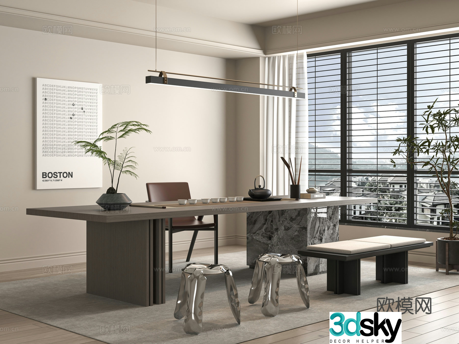 Modern tea table and chair 3d model
