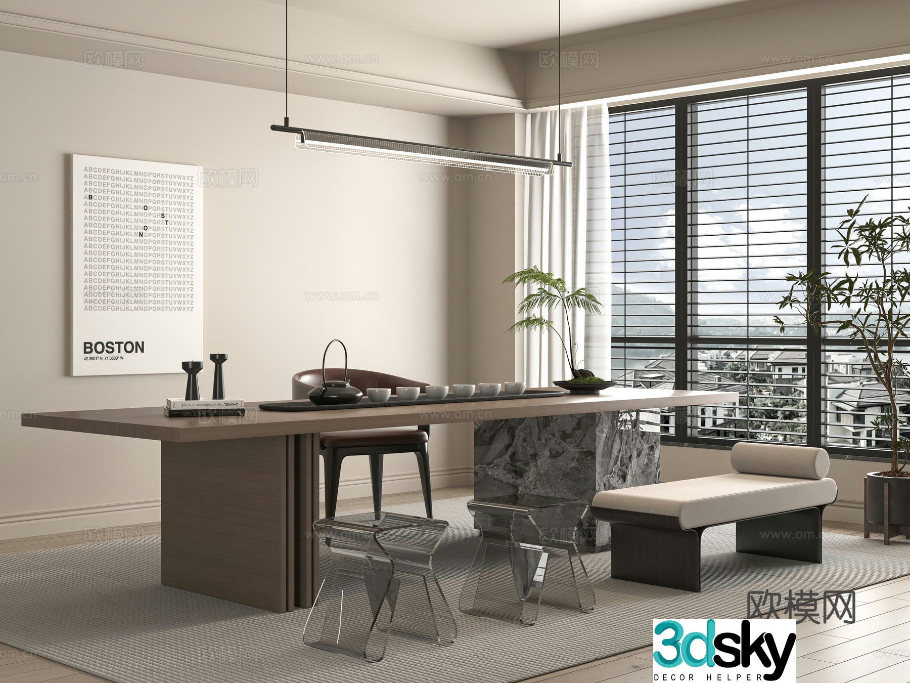 Modern tea table and chair 3d model
