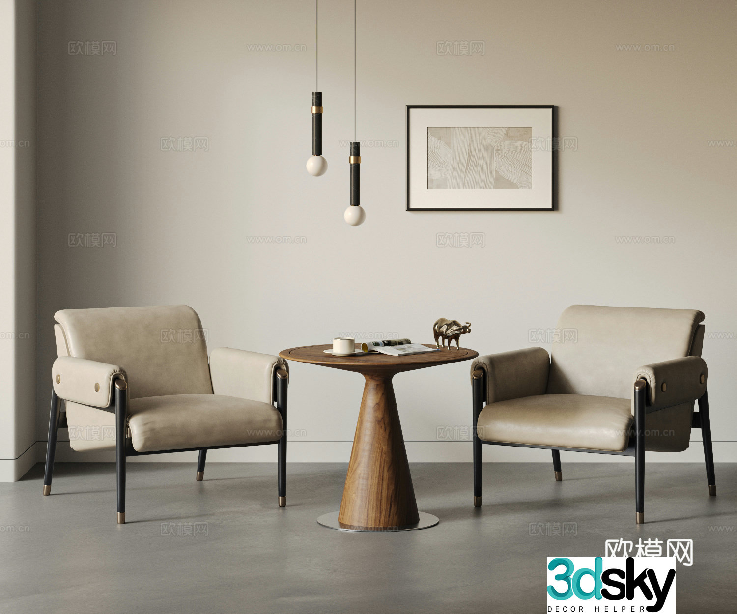 Modern negotiation table and chair combination leisure table and chair leisure chair sofa chair leather negotiation table 3D model