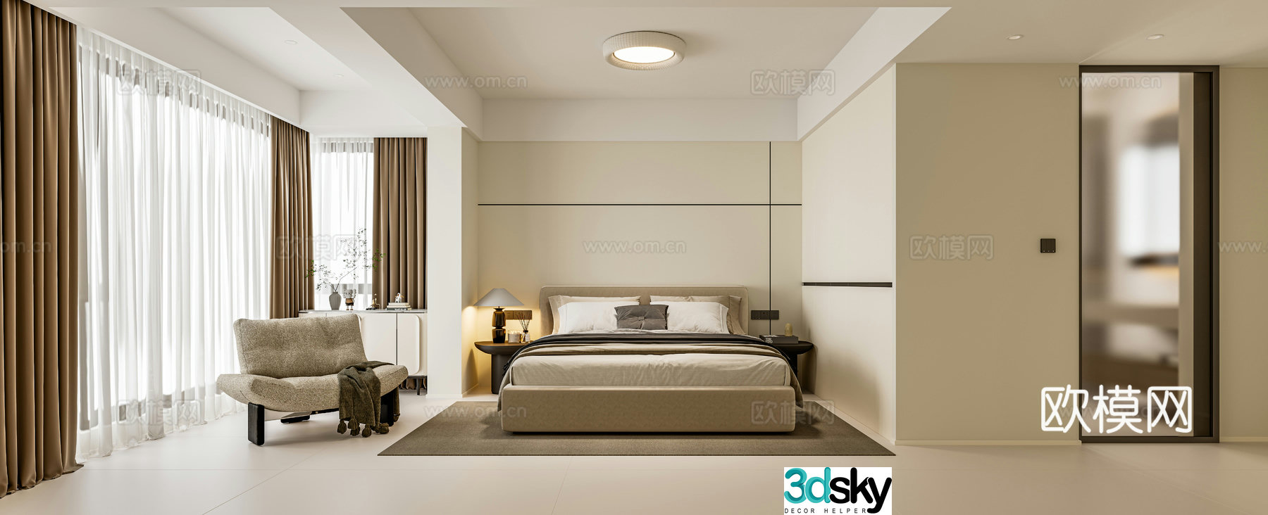 Creamy Master Bedroom 3d Model