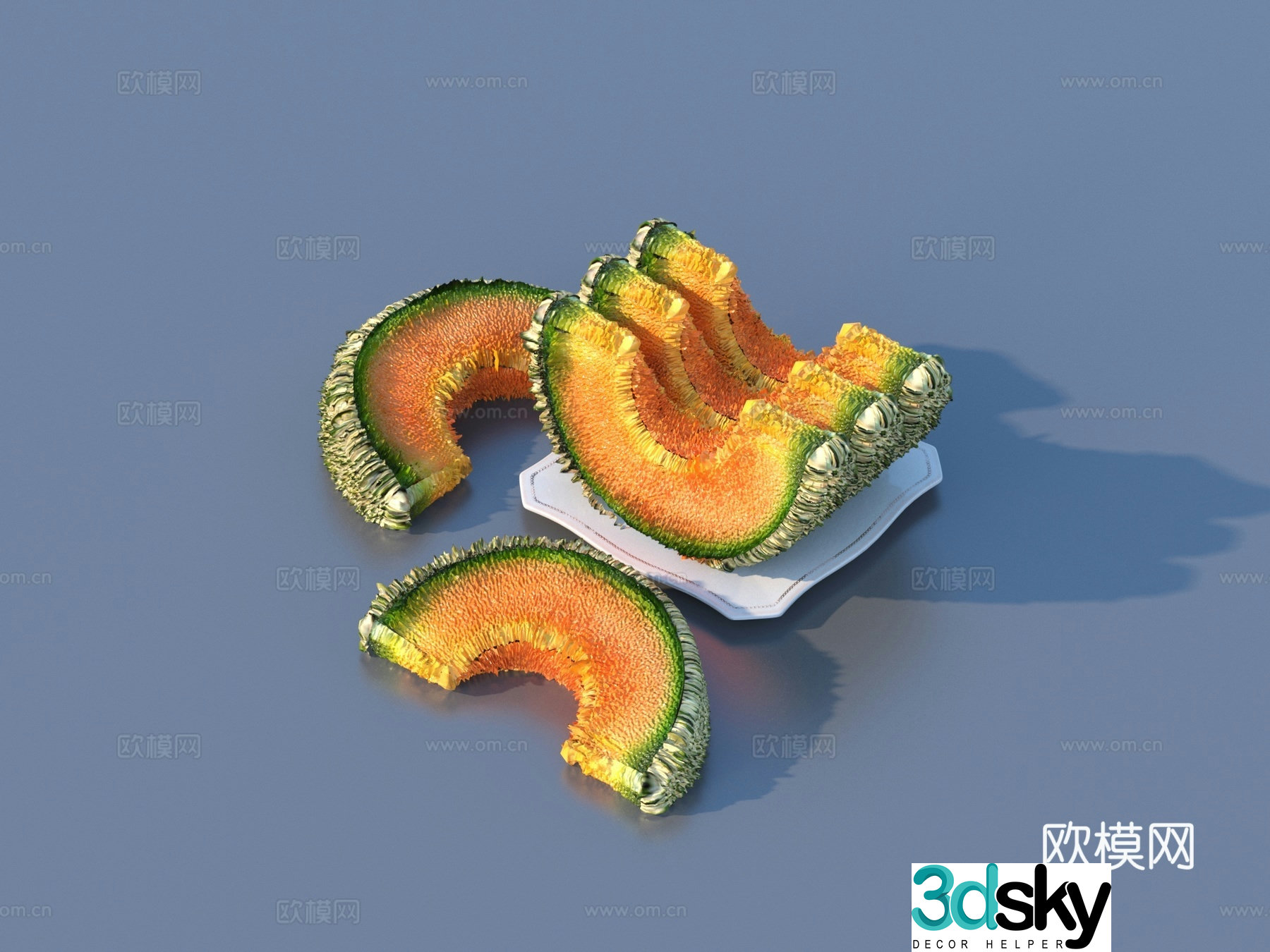 Fruit Cantaloupe Fruit Dish 3D Model