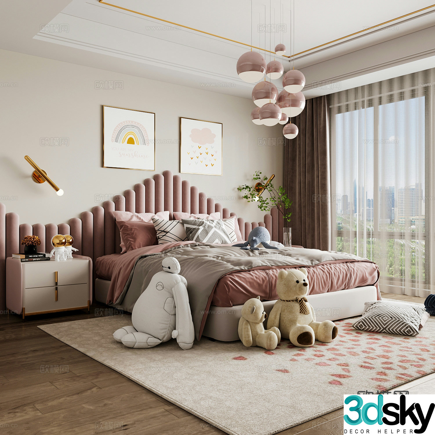 Modern children’s room boy’s room girl’s room children’s bed children’s wardrobe children’s desk 3d model