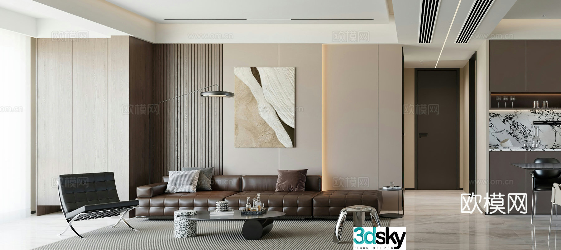 Italian living room modern living room combination sofa black and white gray modern living room Italian living room 3d model