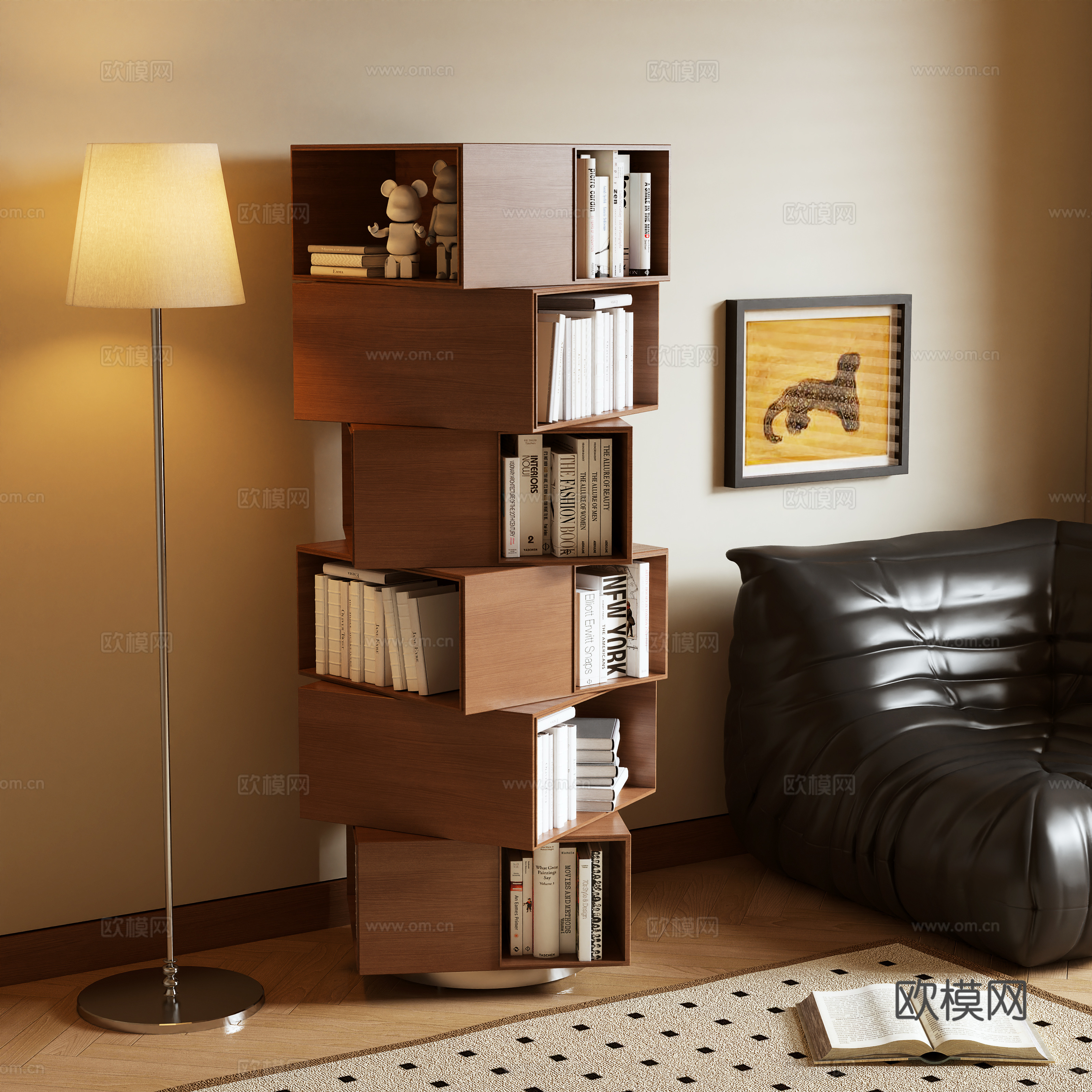 Log Wind Bookcase Side Cabinet Locker 3D Model