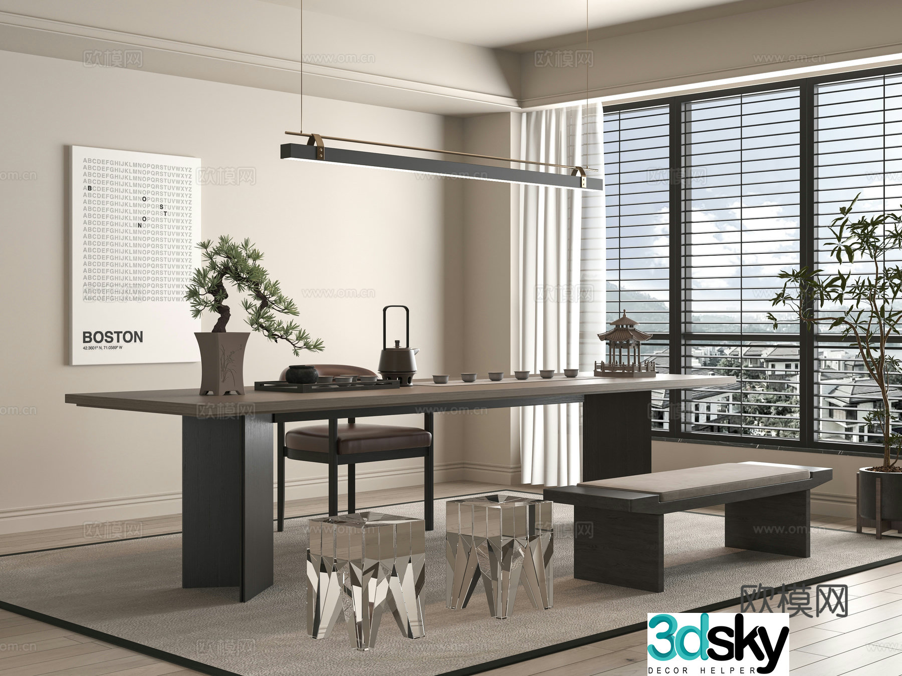 Modern tea table and chair 3d model