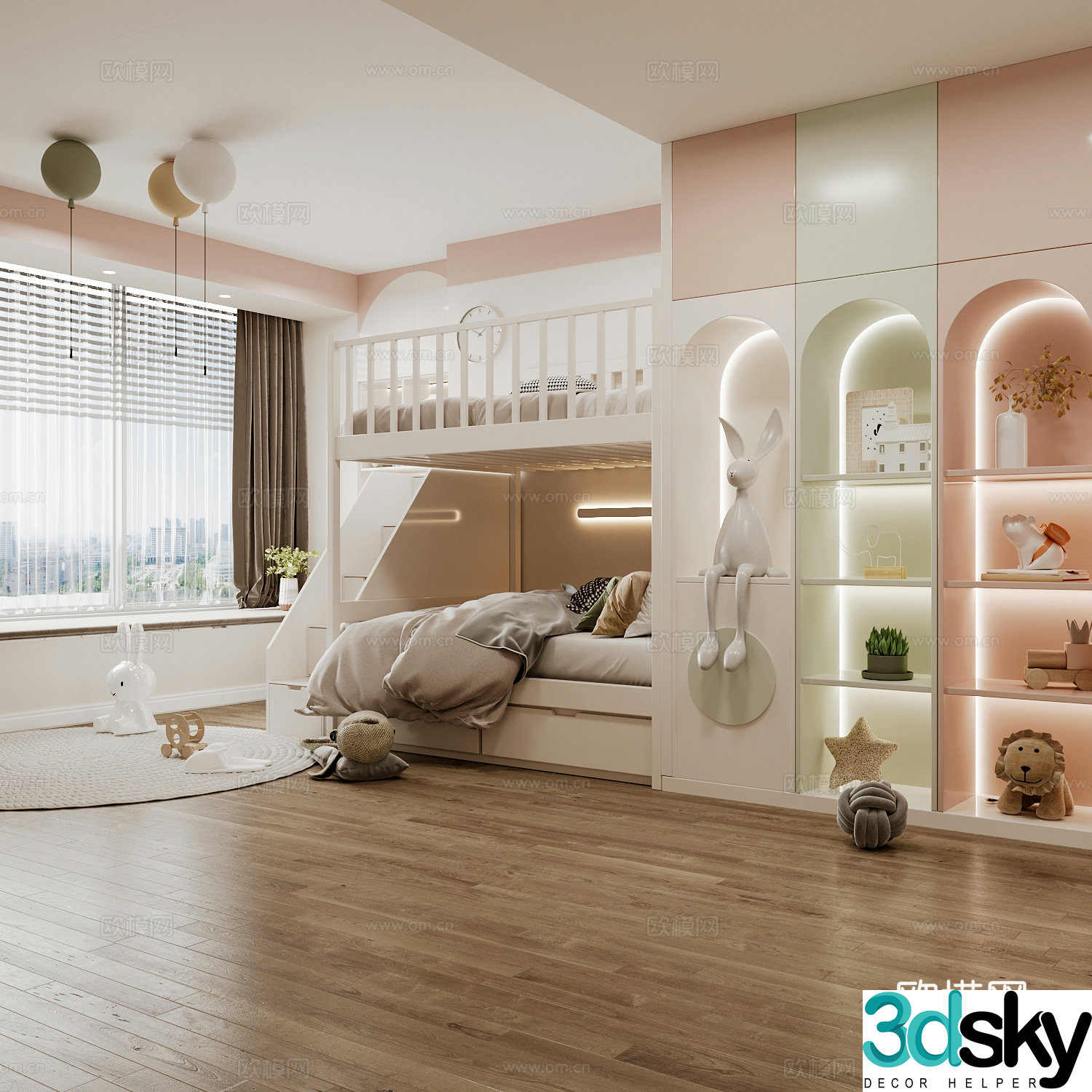 Modern children’s room boy’s room girl’s room children’s bed children’s wardrobe children’s desk 3d model