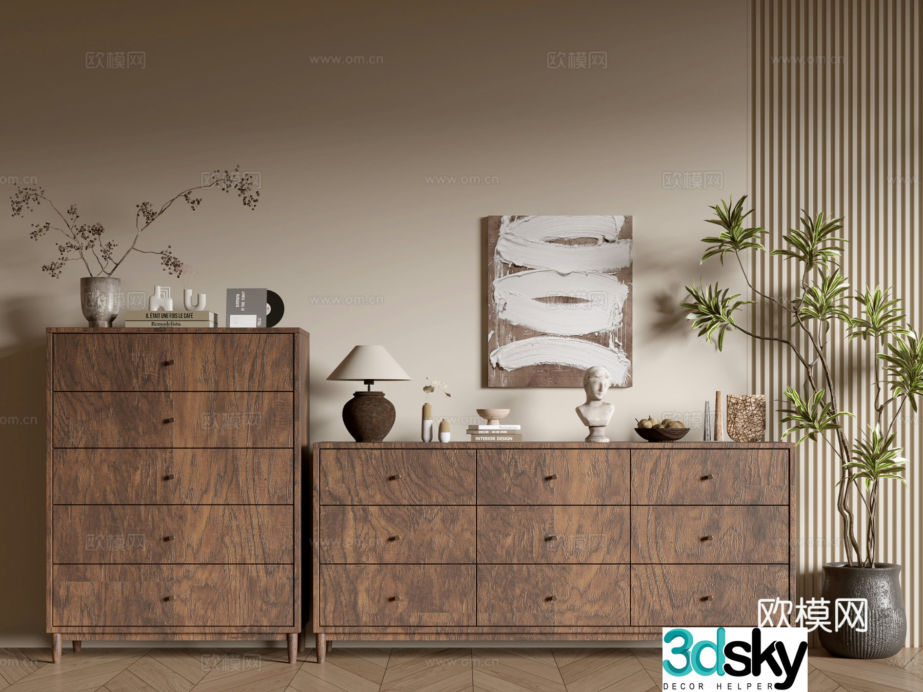 Middle-aged wood grain cabinet Wasabi Fengkou Whole cabinet Side cabinet Balcony cabinet Storage cabinet 3D model