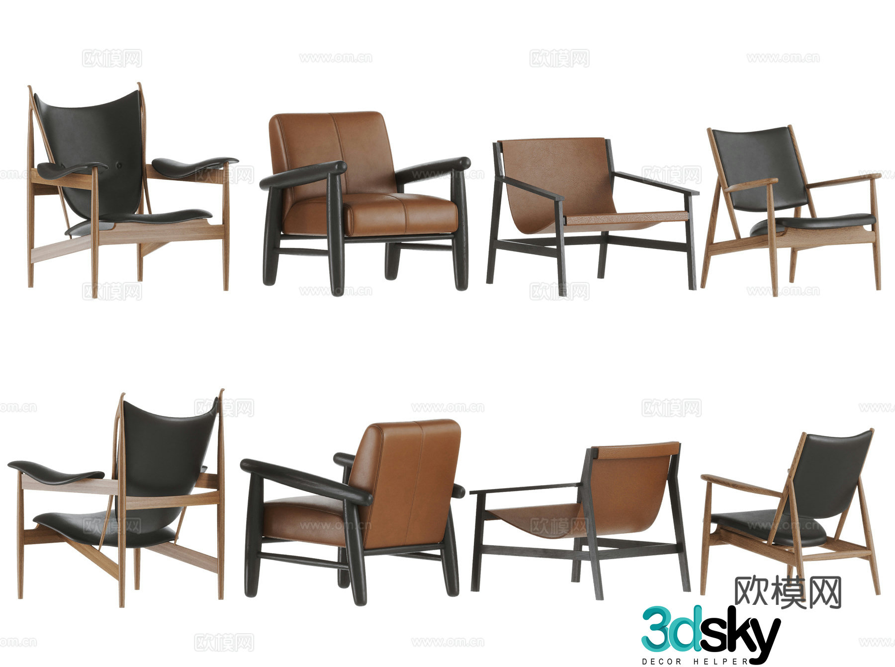Medium style leisure chair combination sofa chair leather leisure chair wooden leisure chair 3d model