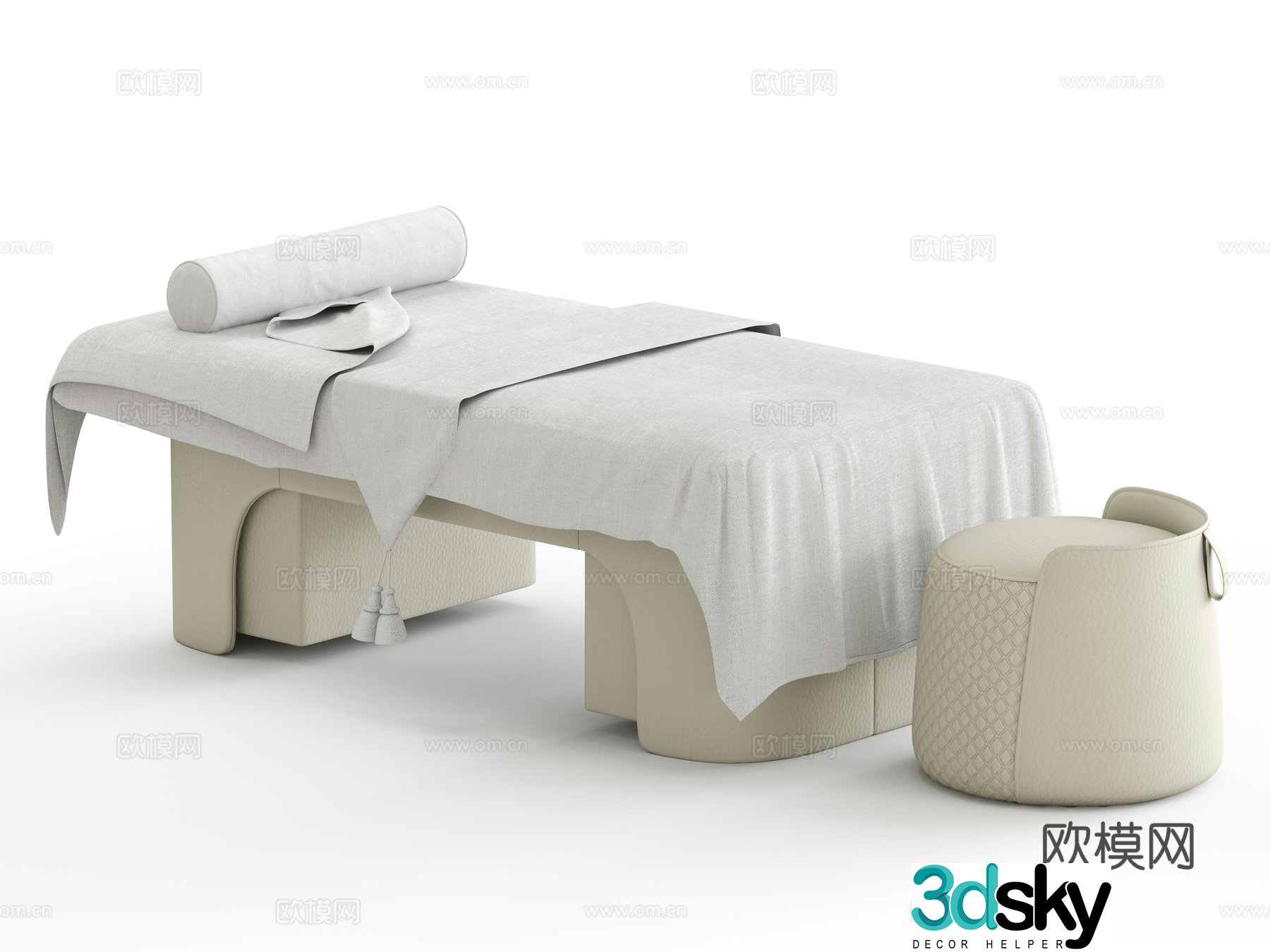 Cream SPA Massage Bed 3D Model