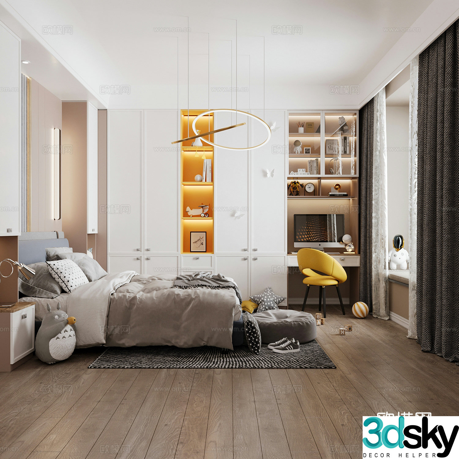 Modern children’s room boy’s room girl’s room children’s bed children’s wardrobe children’s desk 3d model