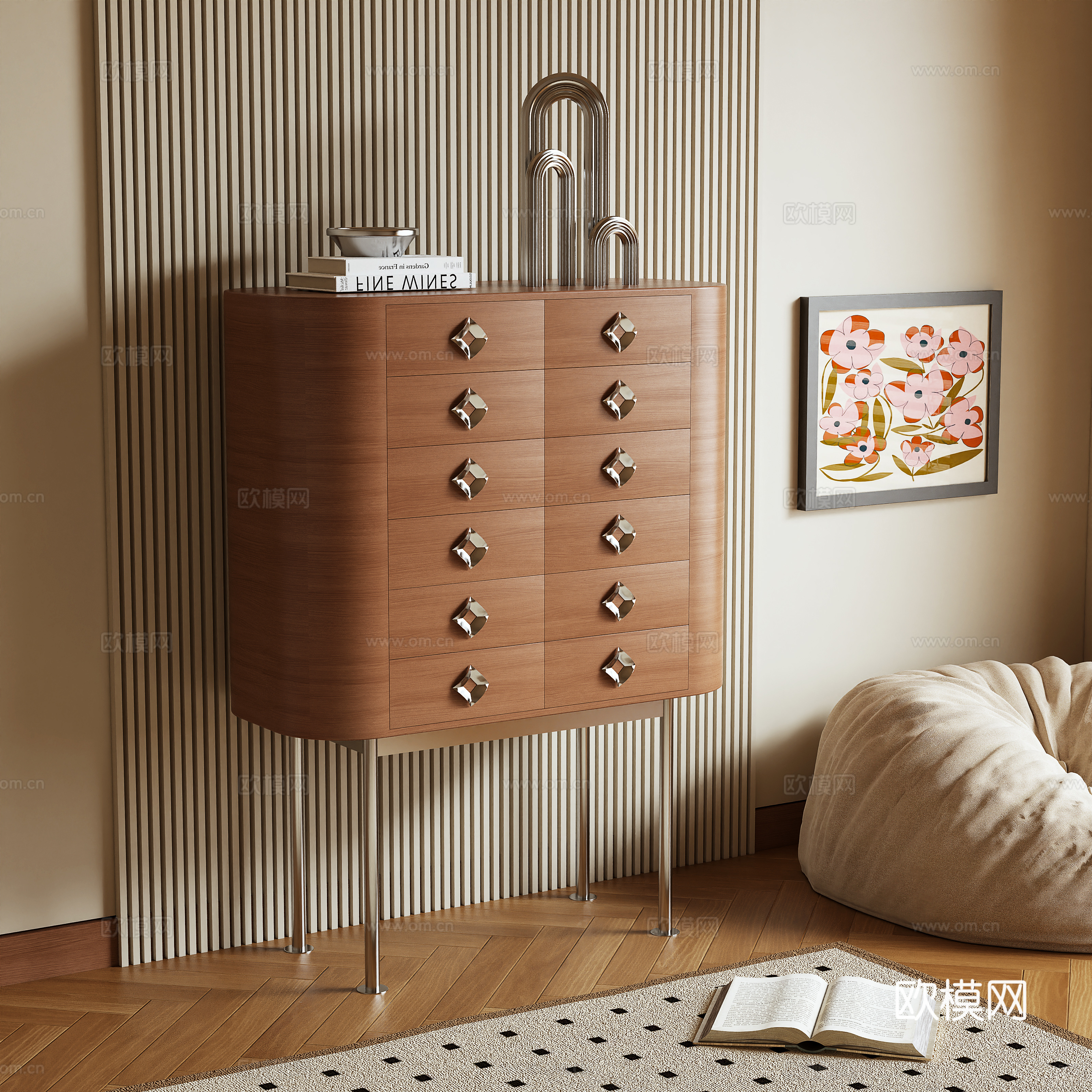 Middle-aged style entrance cabinet chest of drawers side cabinet 3D model