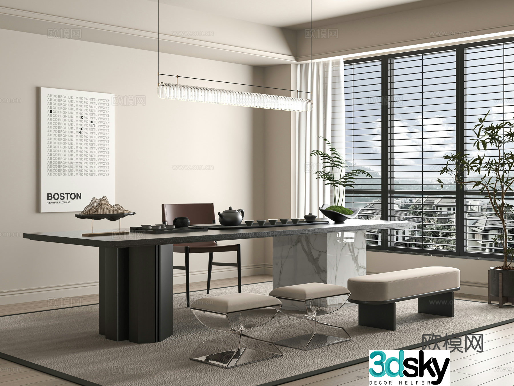 Modern tea table and chair 3d model