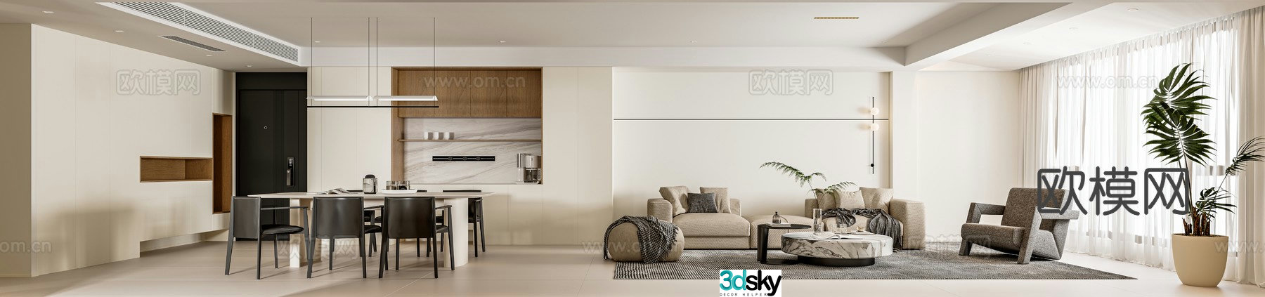 Creamy Style Restaurant 3D Model