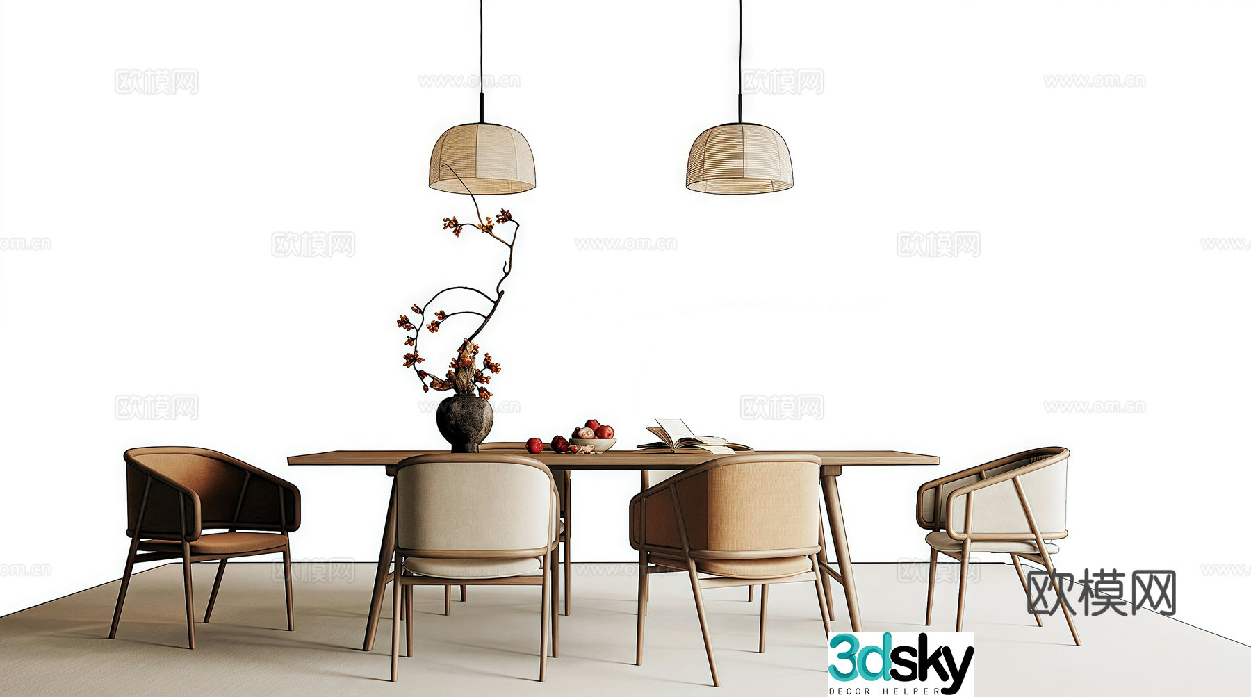 New Chinese dining table and chair combination 3D model