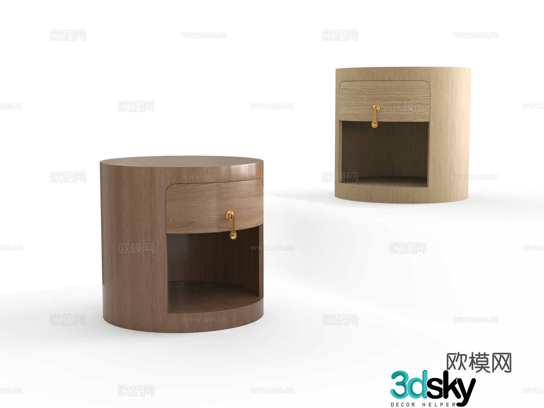 Solid wood bedside table 3D model