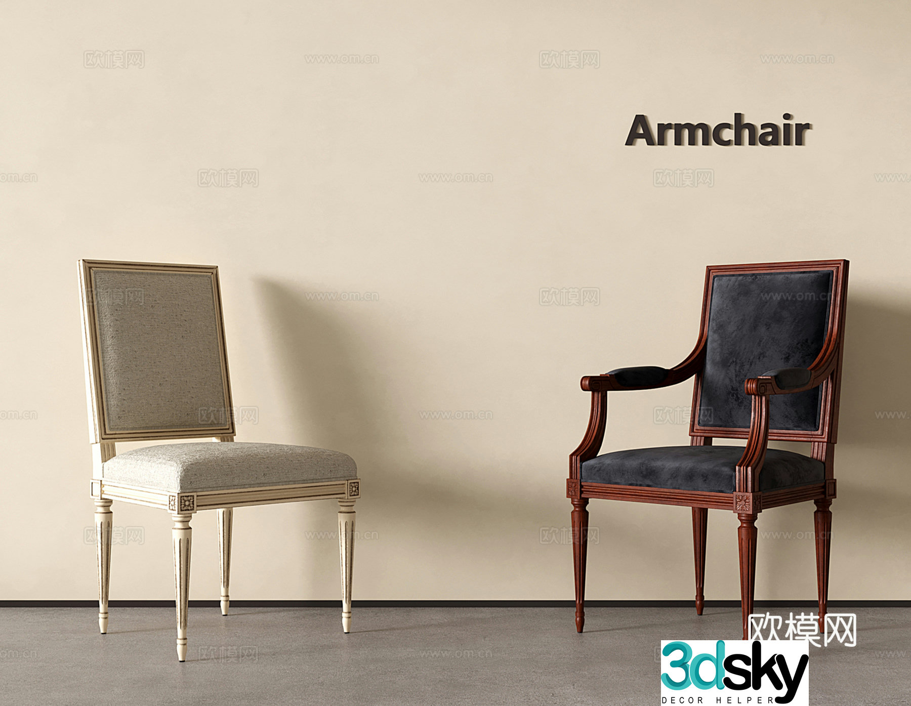 American retro single chair dining chair 3d model