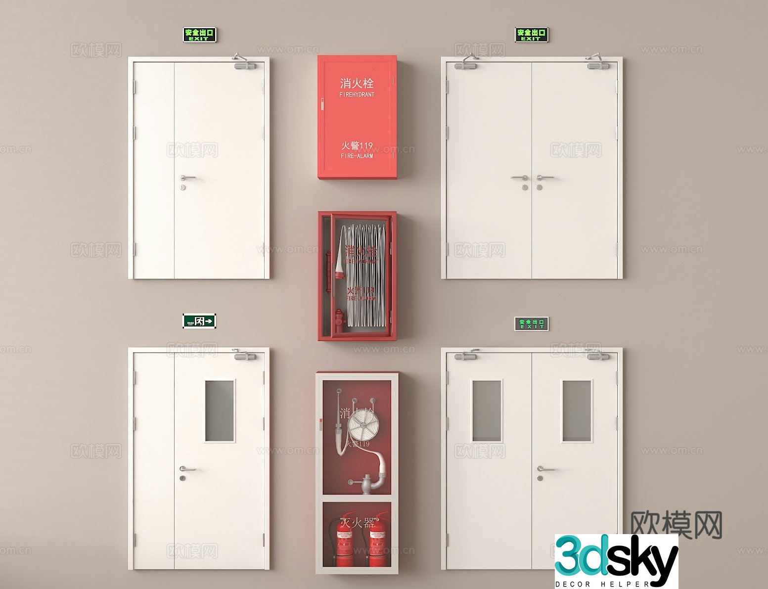 fire door fire door safety door fire hydrant fire extinguisher 3d model