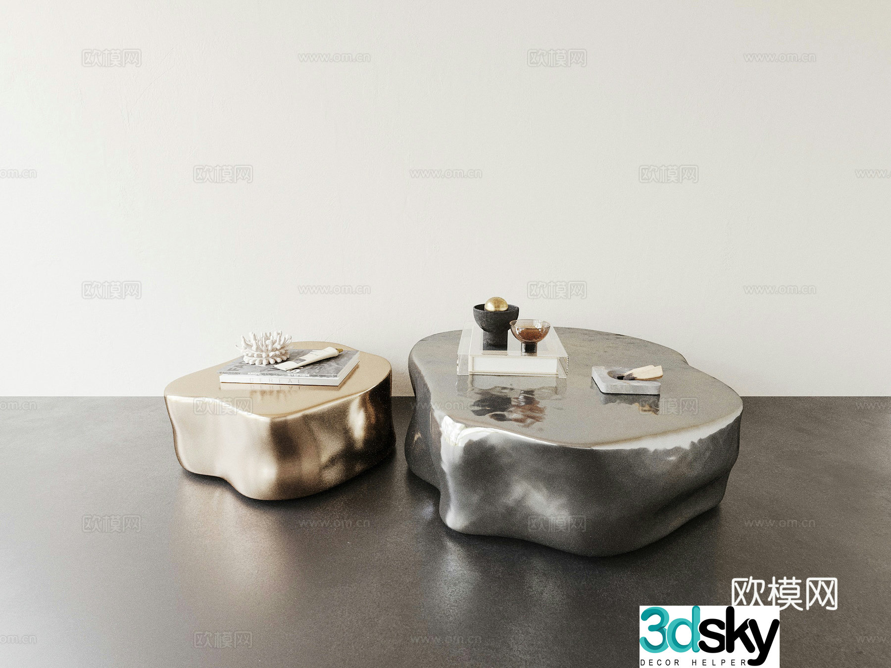 Coffee table round table tea table combination metal coffee table 3D model