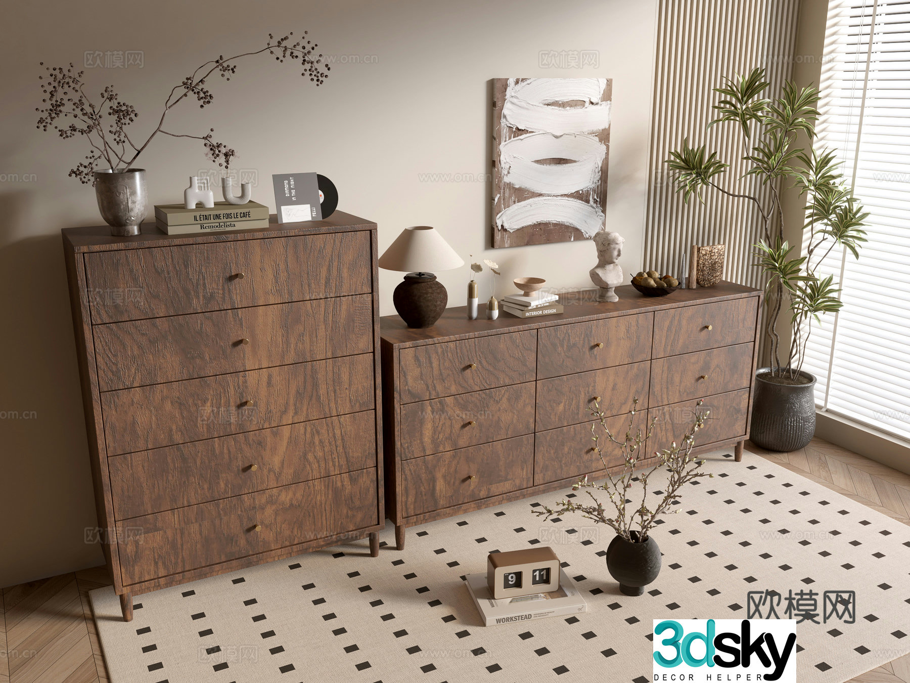 Middle-aged wood grain cabinet Wasabi Fengkou Whole cabinet Side cabinet Balcony cabinet Storage cabinet 3D model