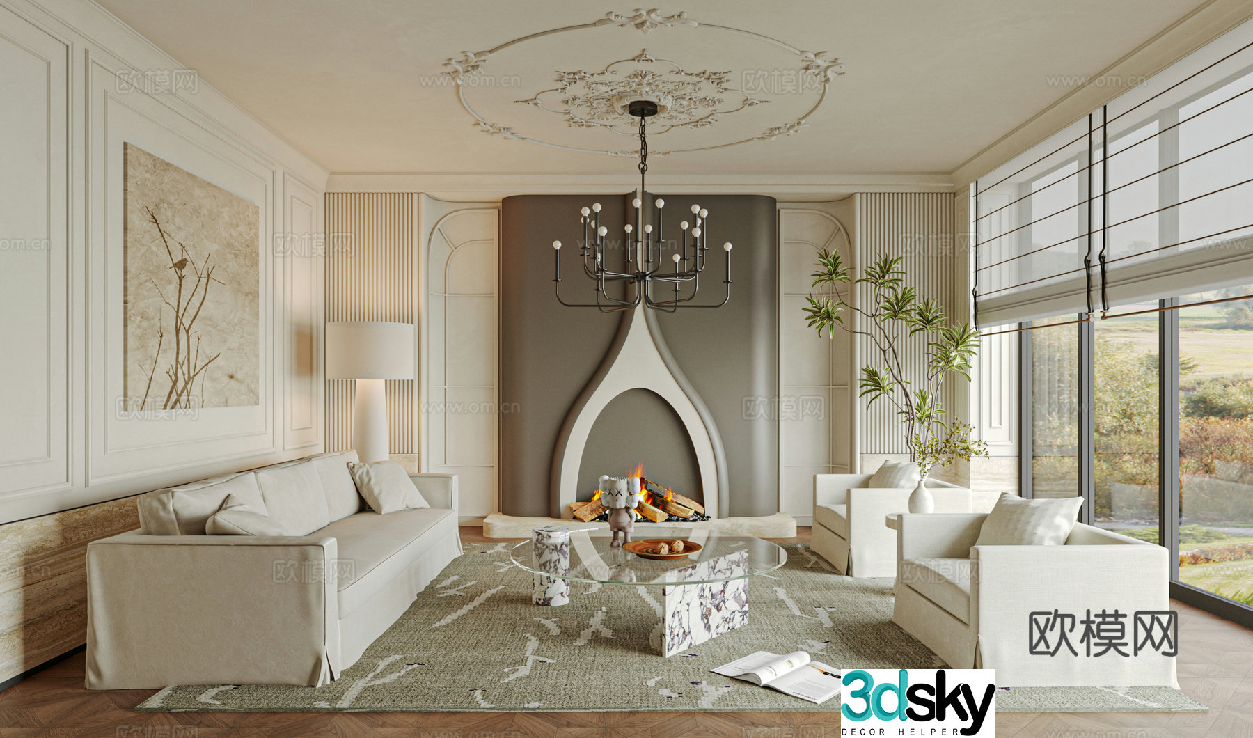 French living room sofa single chair coffee table 3d model