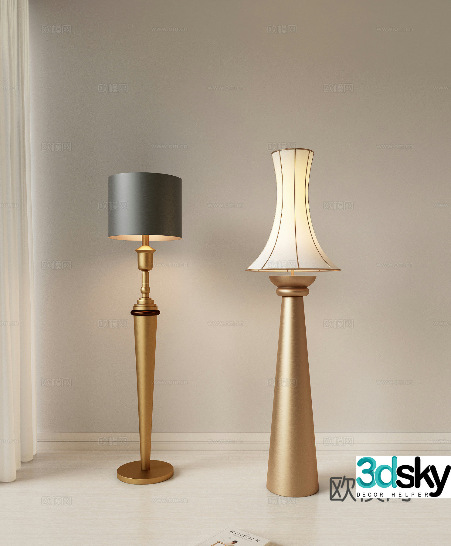 Modern light luxury metal floor lamp Living room floor lamp Study room floor lamp Retro floor lamp 3D model