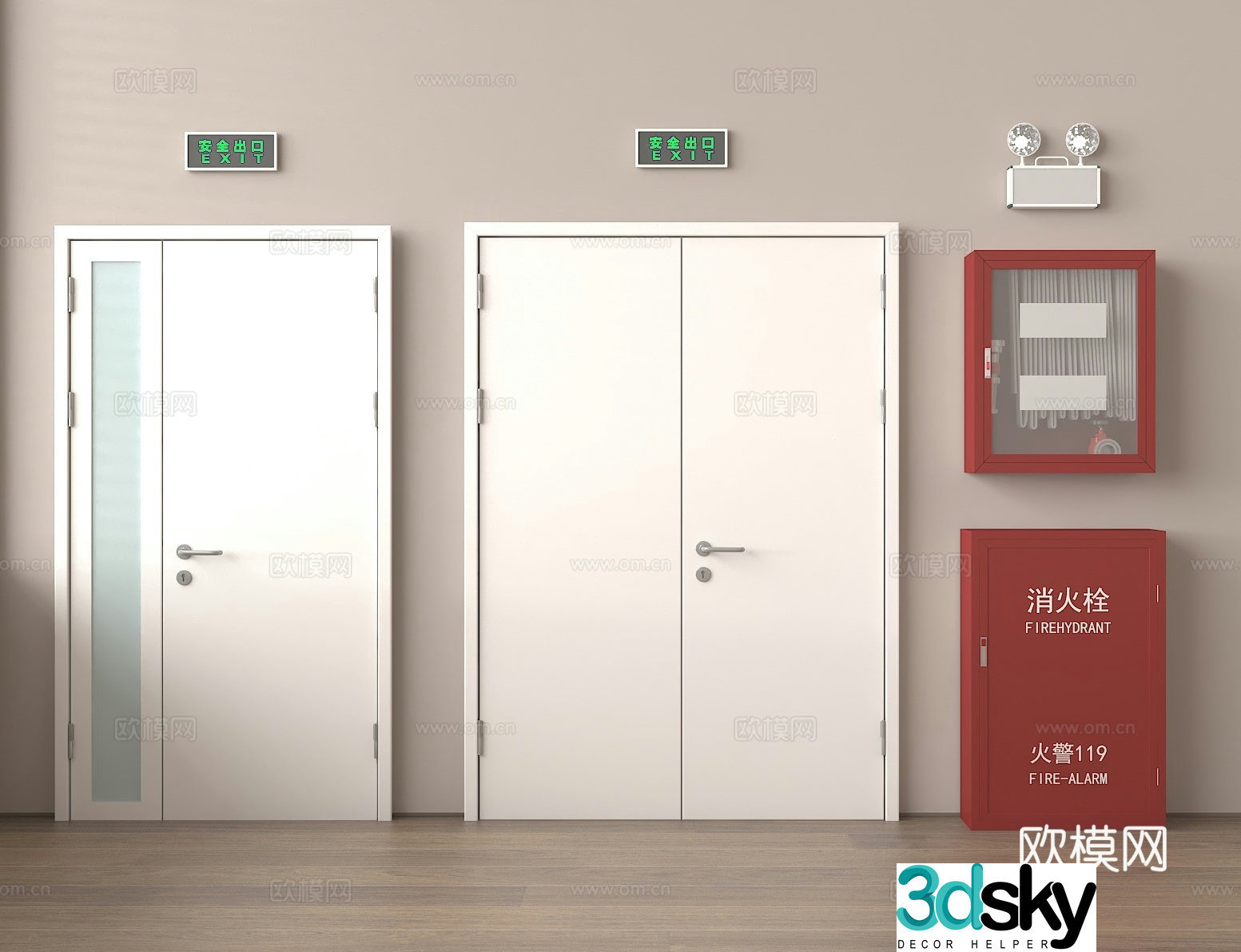 fire door safety door fire door fire hydrant emergency light 3d model