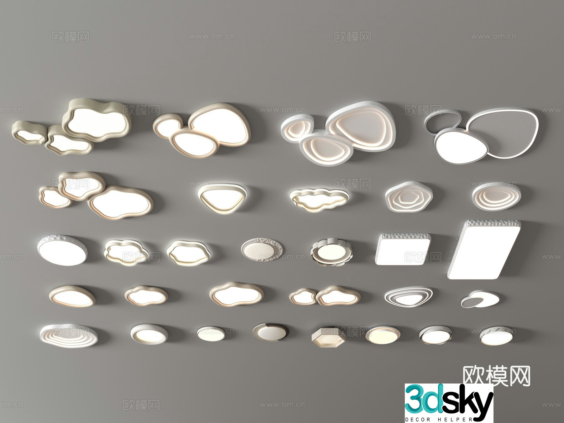 Ceiling light Living room main light Creamy cloud square Restaurant lamp Bedroom Lighting combination 3D model