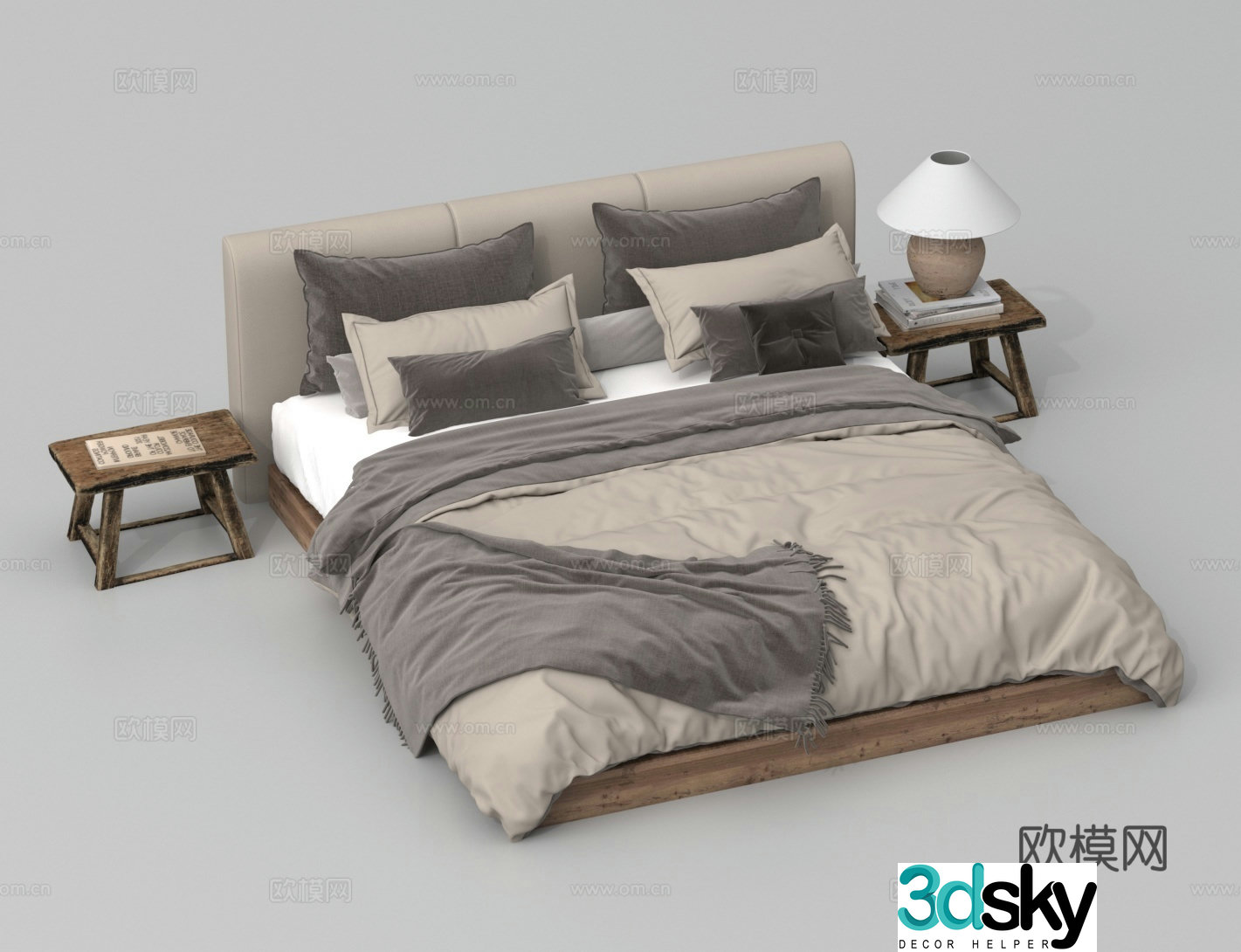 Double bed nightstand desk lamp 3d model