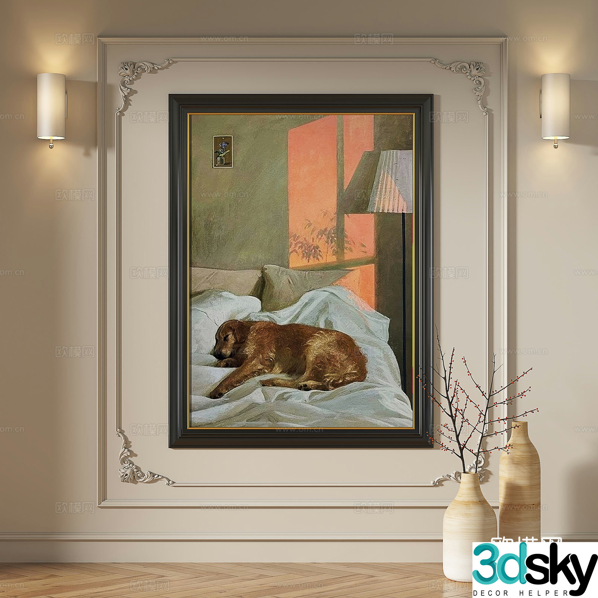 French retro oil painting modern light luxury abstract decorative painting 3d model
