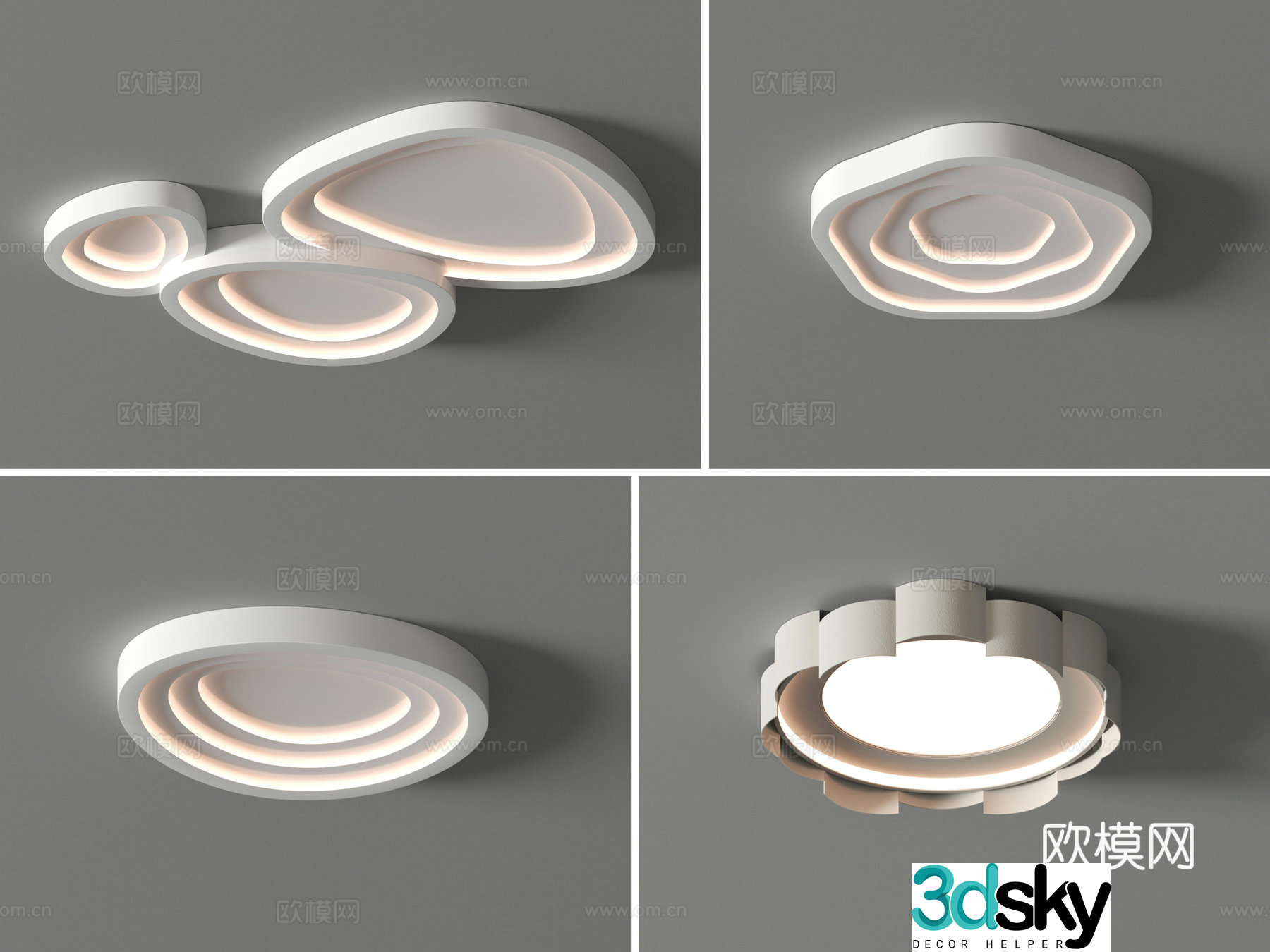 Ceiling light Living room main light Creamy cloud square Restaurant lamp Bedroom Lighting combination 3D model