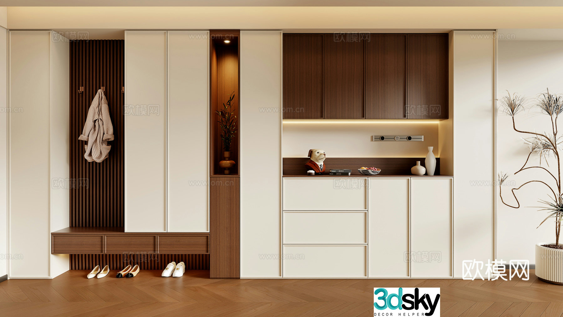 Cream-Mid-style shoe cabinet sideboard home-entry shoe cabinet sideboard shoe cabinet sideboard shoe cabinet wine cabinet 3D model
