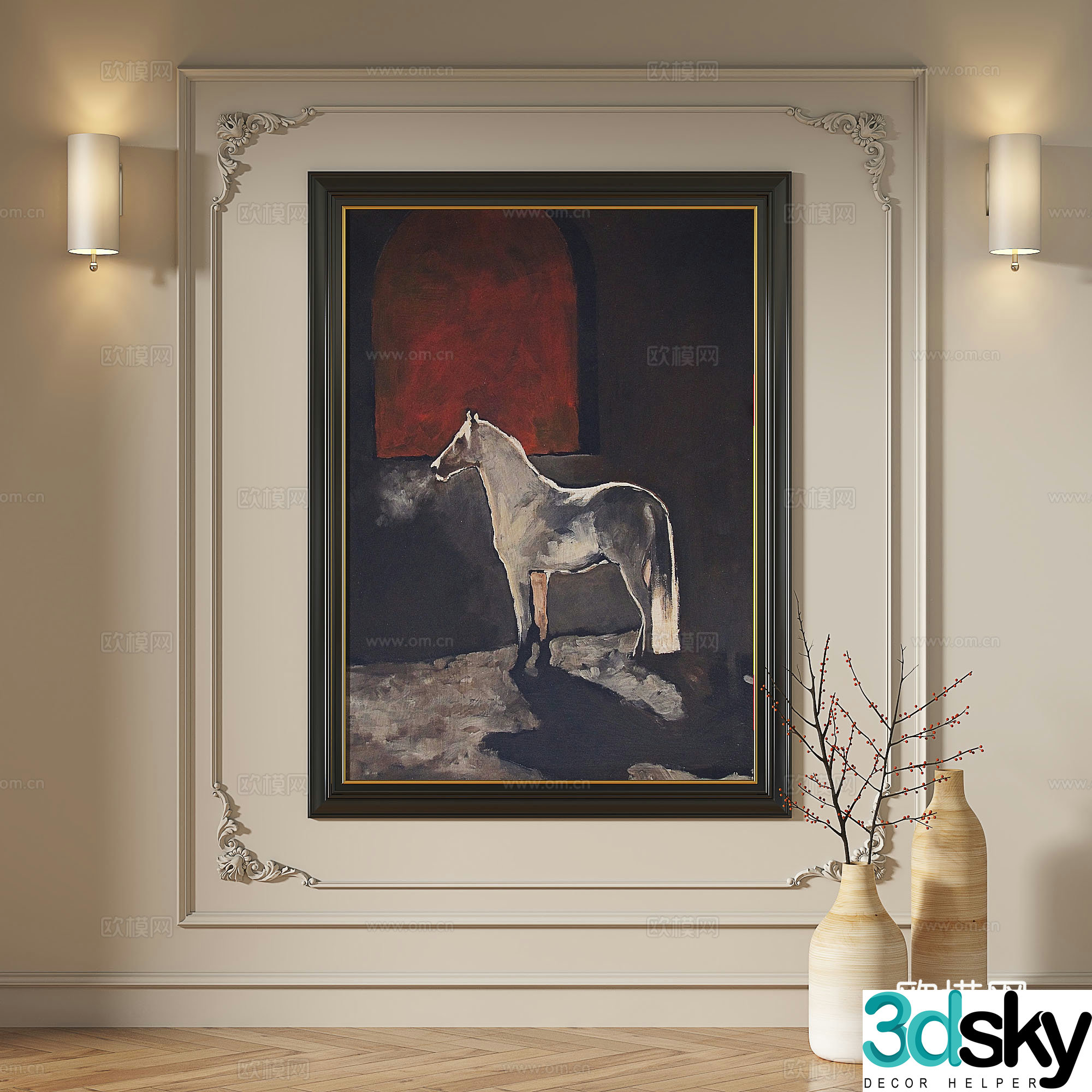 French retro oil painting modern light luxury abstract decorative painting 3d model