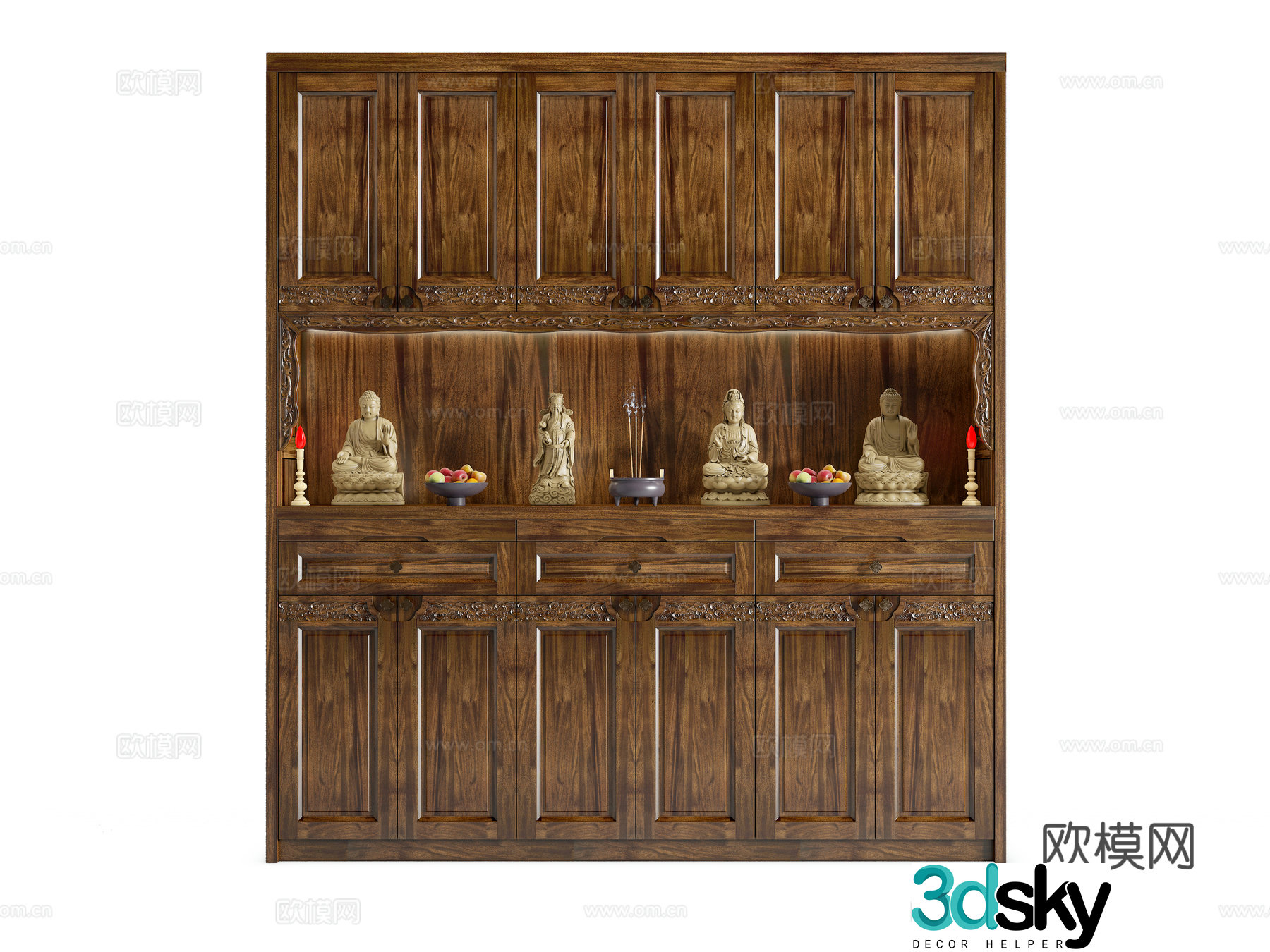New Chinese style Buddha niche cabinet solid wood incense-burning Buddha worship cabinet altar table black gold wood Buddha niche cabinet 3D model