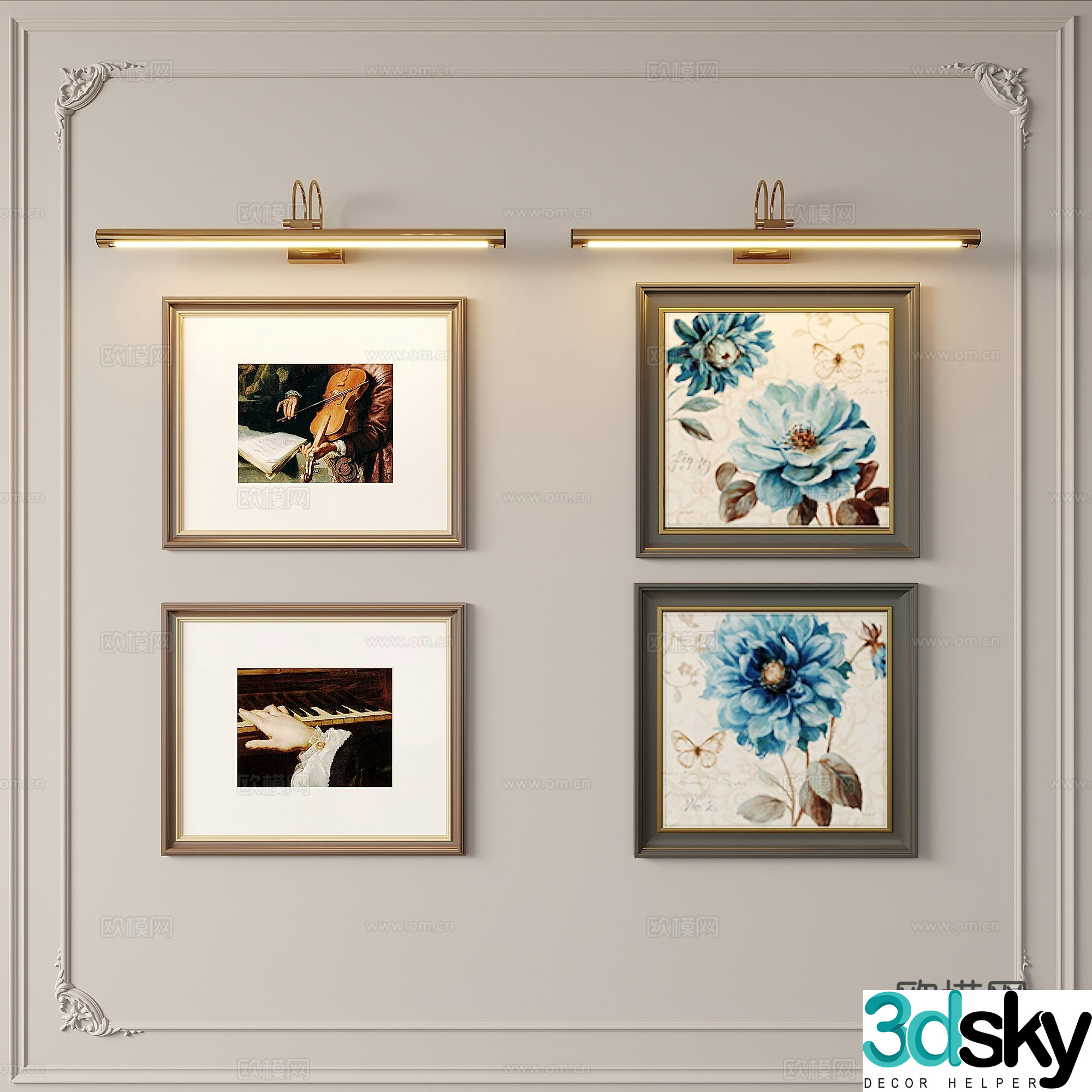 French wall lamp mural decorative picture frame 3d model
