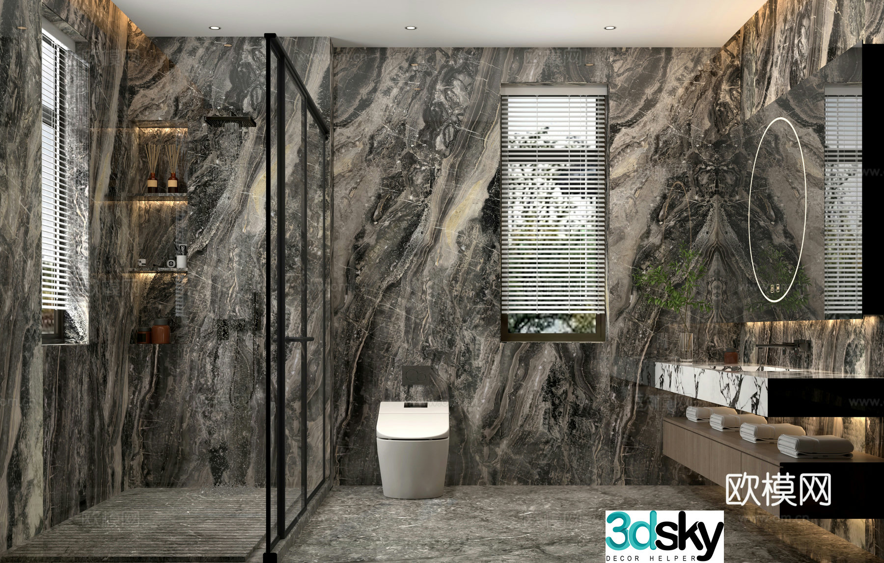 Modern bathroom Dark bathroom Marble bathroom 3d model
