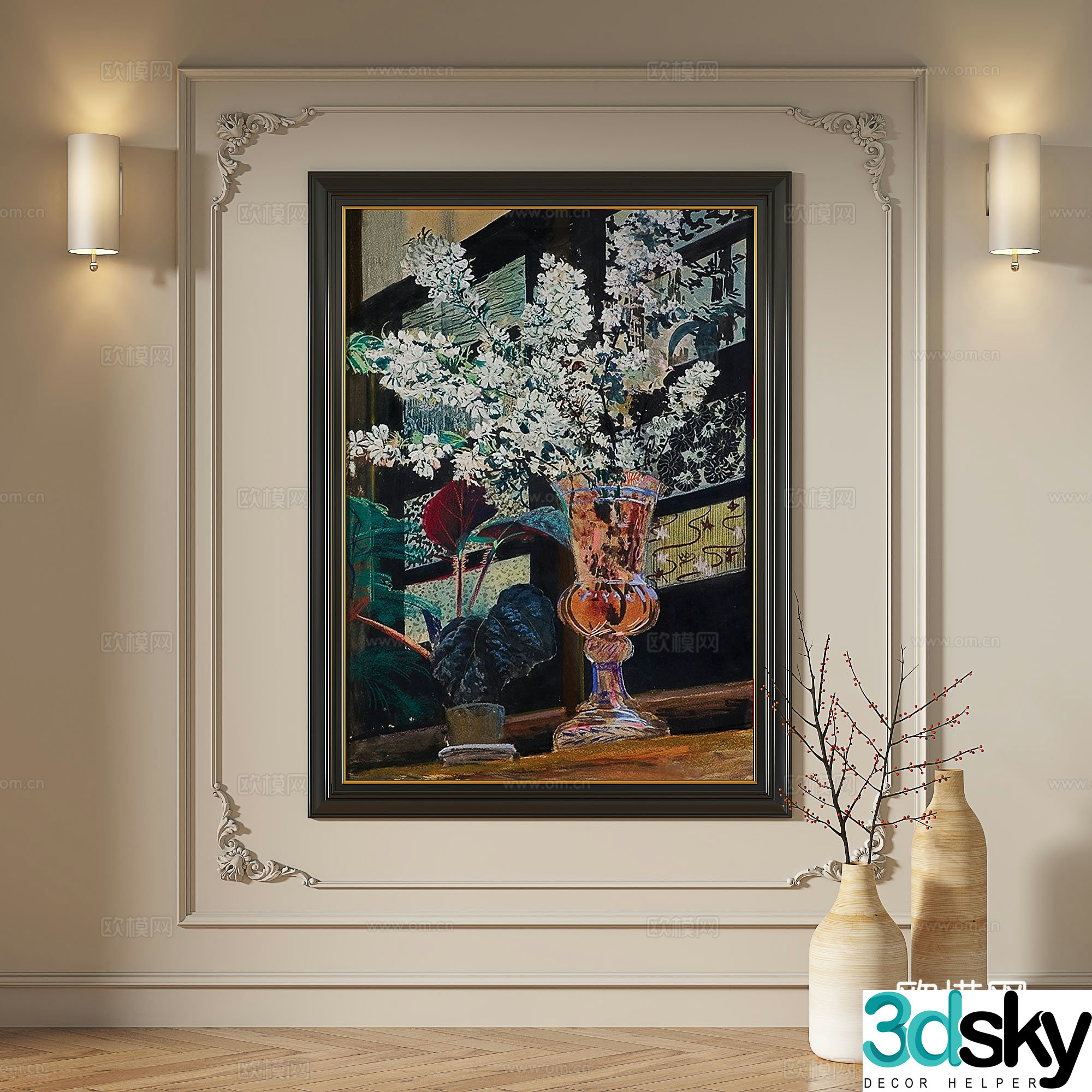 French retro oil painting modern light luxury abstract decorative painting 3d model