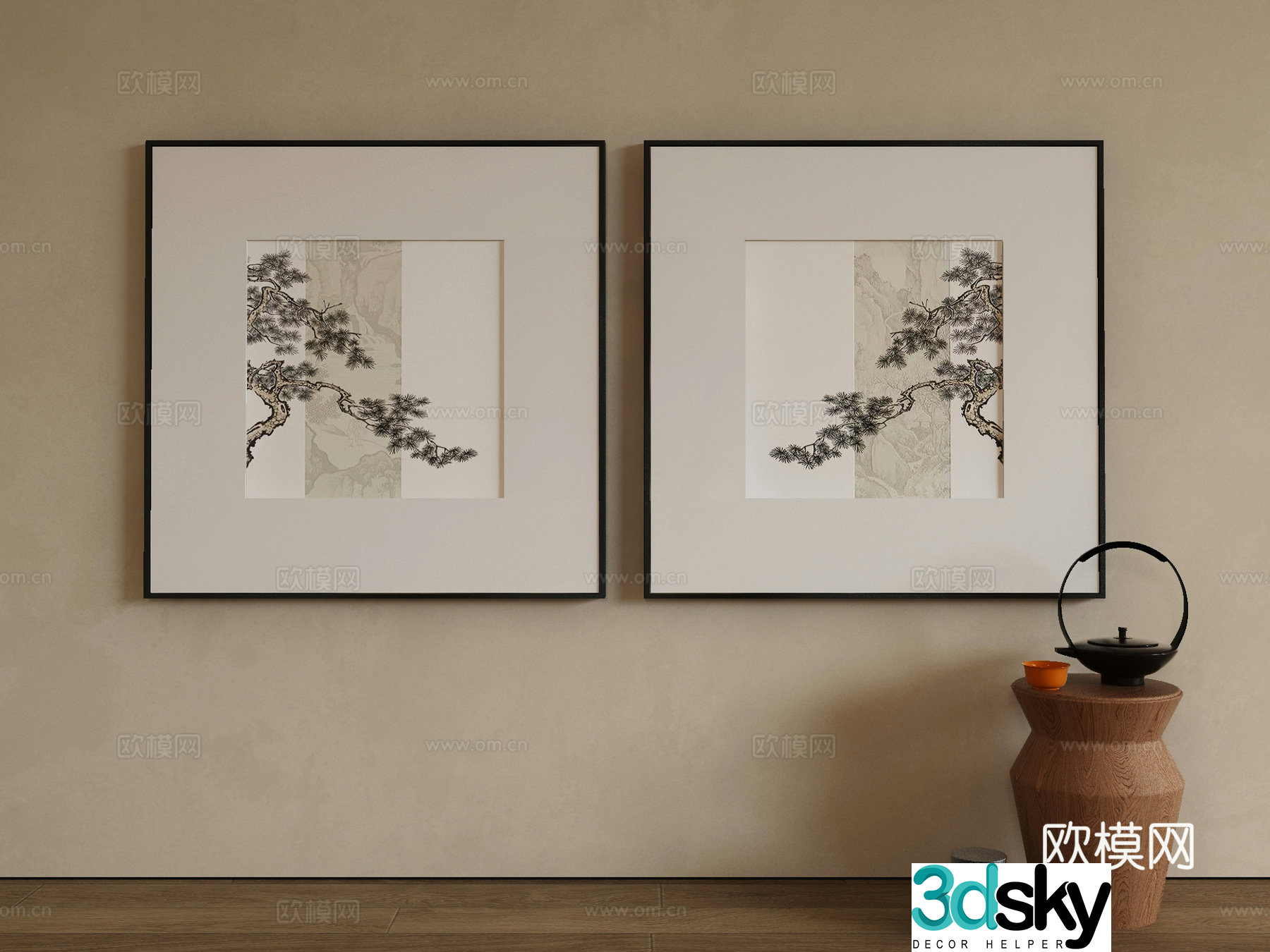 New Chinese style 3D model of Wabi Sasaki hanging painting
