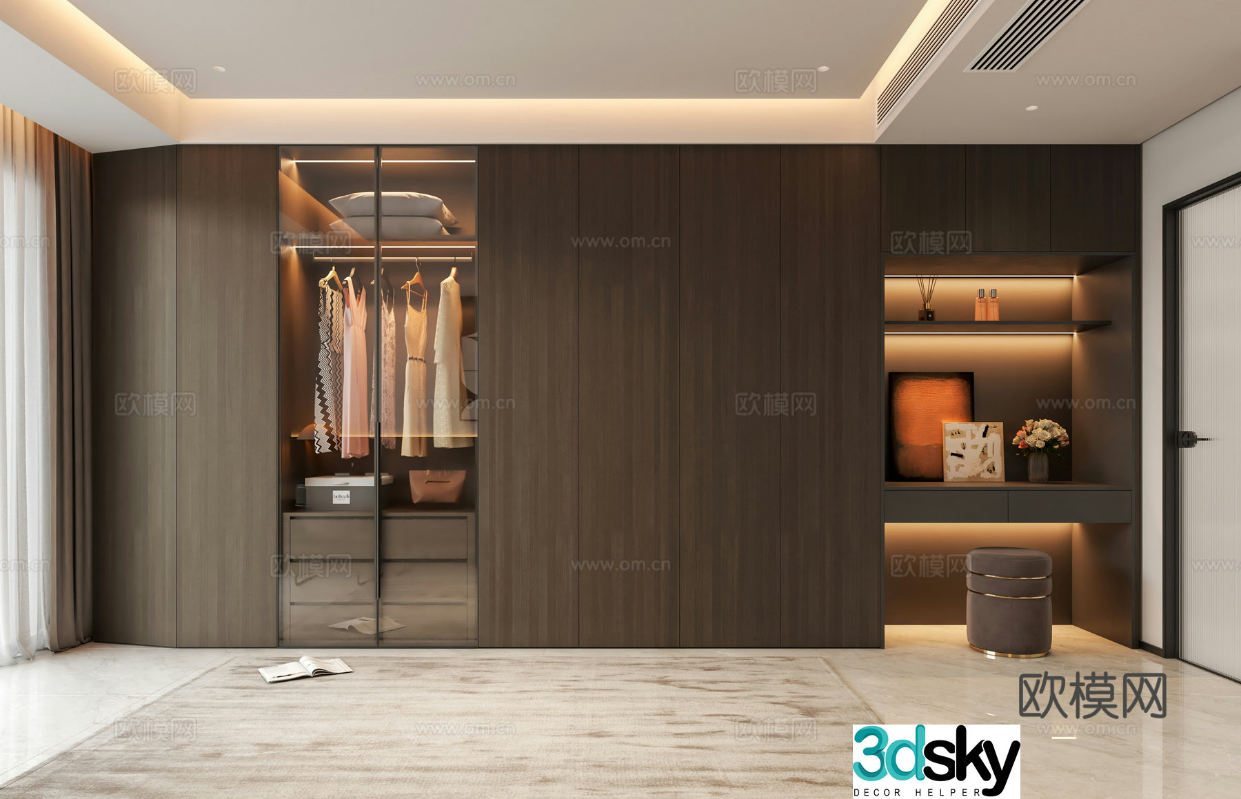 Italian light luxury master bedroom wardrobe 3D model